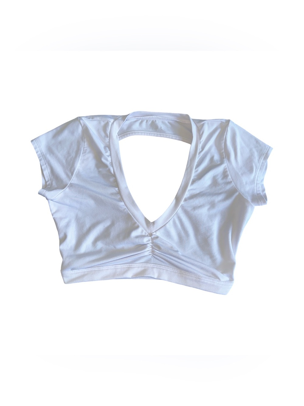 Bombshell Sportswear White V-Neck Cropped Tee